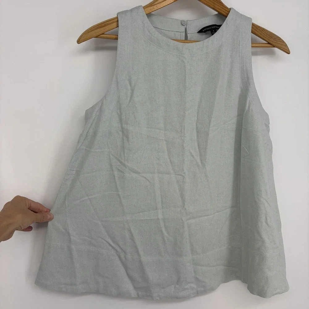 Banana Republic Womens Linen Blend Sleeveless Top S Back Keyhole Crewneck Woven